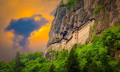 Sumela Monastery in Trabzon, Turkey. Greek Orthodox Monastery of Sumela was founded in the 4th...