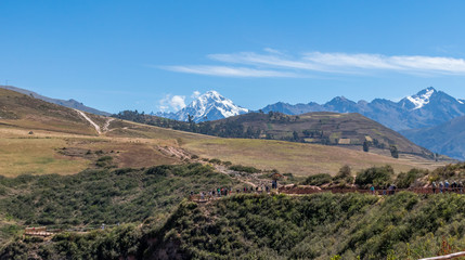 Sacred Valley, Peru - 05/21/2019: The inescapable snow peaked Andes mountains in the Sacred Valley of Peru.