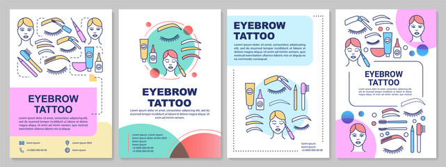 Eyebrow tattoo brochure template layout. Permanent makeup. Flyer, booklet, leaflet print design with linear illustrations. Vector page layouts for magazines, annual reports, advertising posters