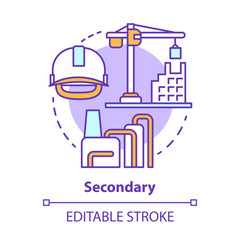 Secondary concept icon. Processing and manufacturing industry idea thin line illustration. Economy sector. Heavy and light industry. Vector isolated outline drawing. Editable stroke