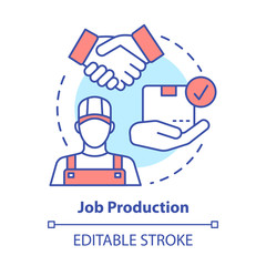 Job production concept icon. Jobbing and one-off production idea thin line illustration. Custom work producing, manufacturing. Individual work process. Vector isolated outline drawing. Editable stroke