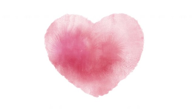 Watercolor Splash Hand Drawn Heart on White Background + Transparent Alpha Channel. Painting of a Pink Heart with Paint Streaks