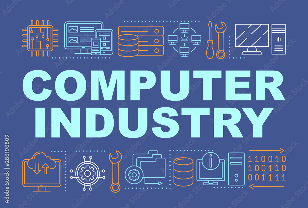 Poster computer industry word concepts banner. information technology and electronics. presentation, websit