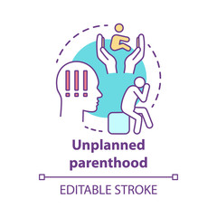Obraz premium Unplanned parenthood concept icon. Single parent idea thin line illustration. Postpartum depression, childbirth stress. Unintended, unwanted pregnancy. Vector isolated outline drawing. Editable stroke