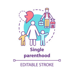 Single parenthood concept icon. Marital disputes & divorce idea thin line illustration. Single parent family. Child custody. Separated parents. Vector isolated outline drawing. Editable stroke