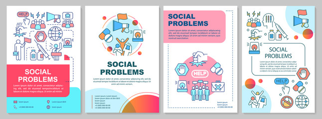 Social problems brochure template layout. Antisocial behavior, conflicts. Flyer, booklet, leaflet print design with linear illustrations. Vector page layouts for magazines, reports, advertising poster - obrazy, fototapety, plakaty