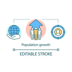 World human population growth concept icon. Overpopulation idea thin line illustration. Increasing number of individuals. Global demographic problem. Vector isolated outline drawing. Editable stroke