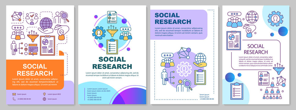 Social research brochure template layout. Sociology. Social poll, survey. Flyer, booklet, leaflet print design with linear illustrations. Vector page layouts, annual reports, advertising posters