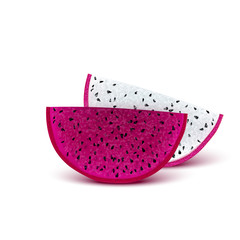 Red dragon fruit, whole fruit and half. Tropical fruits for healthy lifestyle. Realistic 3d Design Element For Web Or Print Packaging.