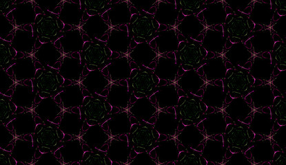 Digital flowers. Creative seamless pattern on black background. Abstract design of repeating roses.