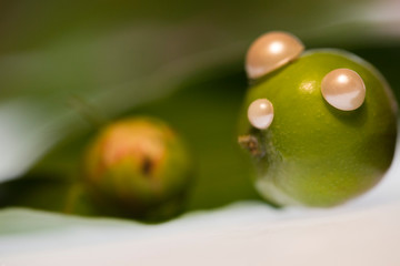 Little green apple decorated with beads 