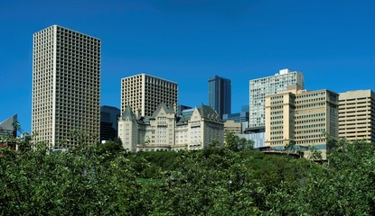 Fototapeta na wymiar Stunning view of downtown core Edmonton, Alberta, Canada. Taken on sunny summer day. 