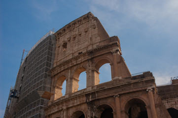 Roman coliseum with bird flying