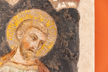 Religious medieval italian fresco showing Saint Francis