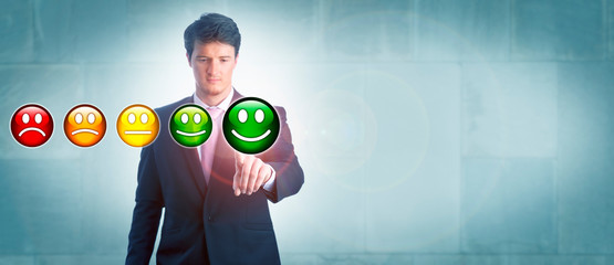 Young Man Choosing Happy Smiley And Copy Space