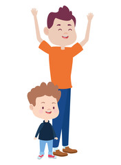 Sungle father with children cartoons