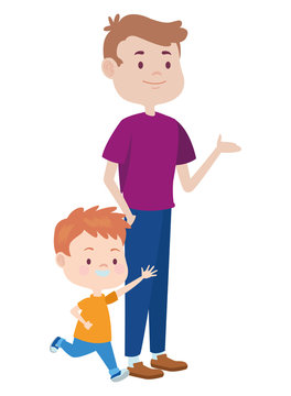 Sungle father with children cartoons
