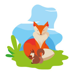 fox and squirrel happy autumn season design
