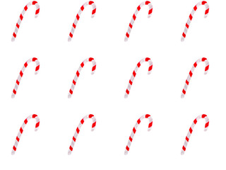 Seamless watercolor pattern with sweet candy cane sticks. New year festive background. Template for fabric or wrapping paper print. Hand drawn illustration. Christmas decoration food objects.