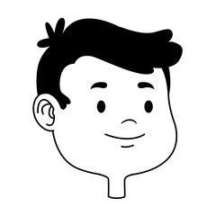 Cute young boy smiling face cartoons in black and white