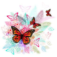 Fototapeta na wymiar Flower abstraction with butterflies. Vector illustration