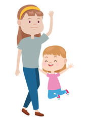 Family single mother with children cartoon