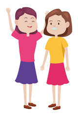 Obraz premium Teenagers friends smiling and greeting cartoons