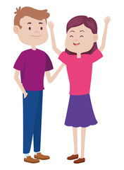 Teenagers friends smiling and greeting cartoons