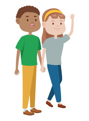 Teenagers friends smiling and greeting cartoons