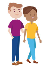 Teenagers friends smiling and greeting cartoons