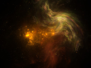 Nebula and galaxies in infinite space - starfield, stars and space dust scattered throughout a vast universe. Swirling black hole, burst of light from birth of stars, illustration, cosmic artwork.