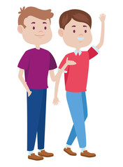 Teenagers friends smiling and greeting cartoons