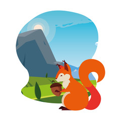 squirrel acorn happy autumn season flat design