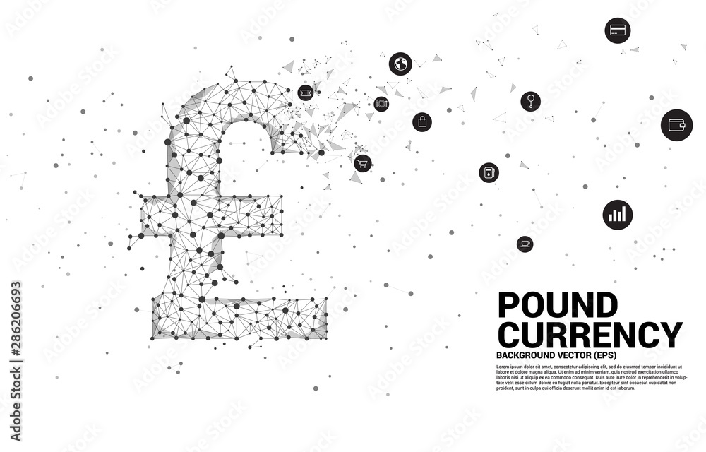 Poster vector money pound sterling currency icon from polygon dot connect line. concept for british financi