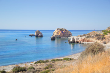 Beautiful view of the birthplace of Aphrodite in Cyprus. Petra tu Romiou, Stone of Aphrodite