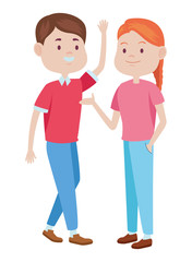 Teenagers friends smiling and greeting cartoons