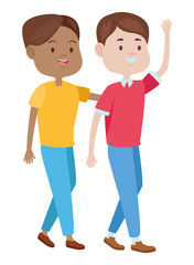 Teenagers friends smiling and greeting cartoons