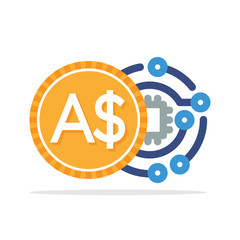Illustrated icon with the concept of digital money transactions with the Australian currency, Australian Dollar