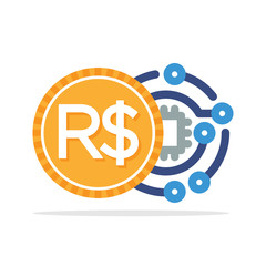 MobileIllustrated icon with the concept of digital money transactions with the currency of the country of Brazil, Brazil Real