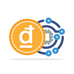 Illustrated icon with the concept of digital money transactions with the currency of the country of Vietnam, Dong