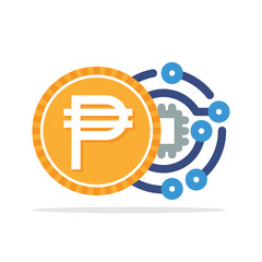 Illustrated icon with the concept of digital money transactions with Philippine currency, Philippine Peso