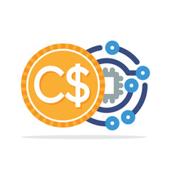 Illustration icon with the concept of digital money transactions in the currency of Canada, Canadian Dollar