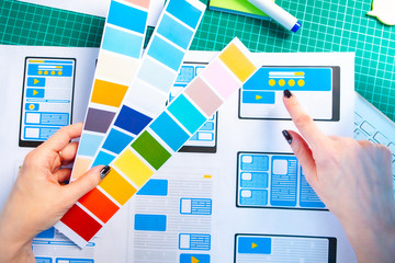 Mobile application design development. Select the color scheme for the program. Mobile application...
