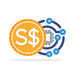 Illustrated icon with the concept of digital money transactions with the currency of Singapore, Singapore Dollar