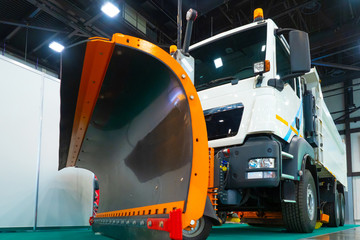 Road facilities. Demonstration of snow removal equipment. Machine for cleaning snow from the roads....