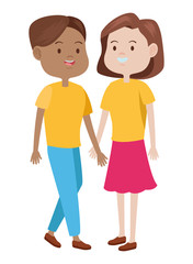 Teenagers friends smiling and greeting cartoons