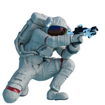 astronaut on knee ready to shoot