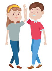 Teenagers friends smiling and greeting cartoons