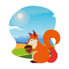 squirrel acorn happy autumn season flat design