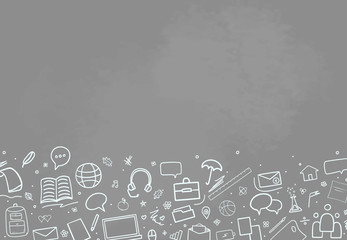 Back to school. Abstract blackboard. Sketchy background with hand drawn school supplies. Education concept